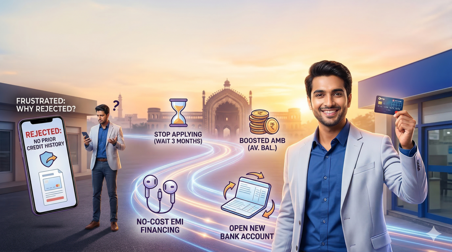 A salaried professional in India got rejected for his first credit card despite having a good salary and stable job